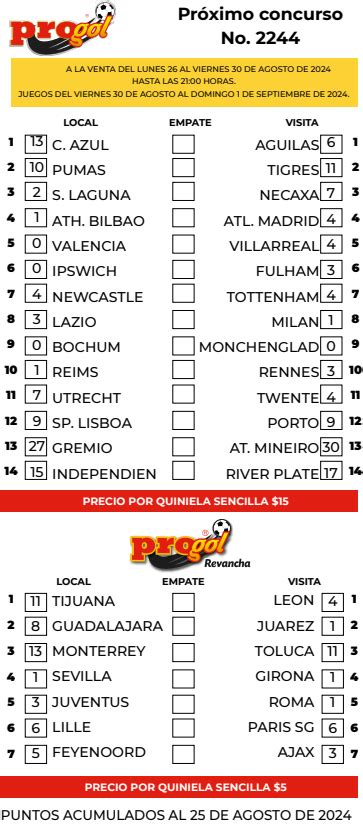 progol quiniela posible|Pronósticos Progol Concurso 2244 .